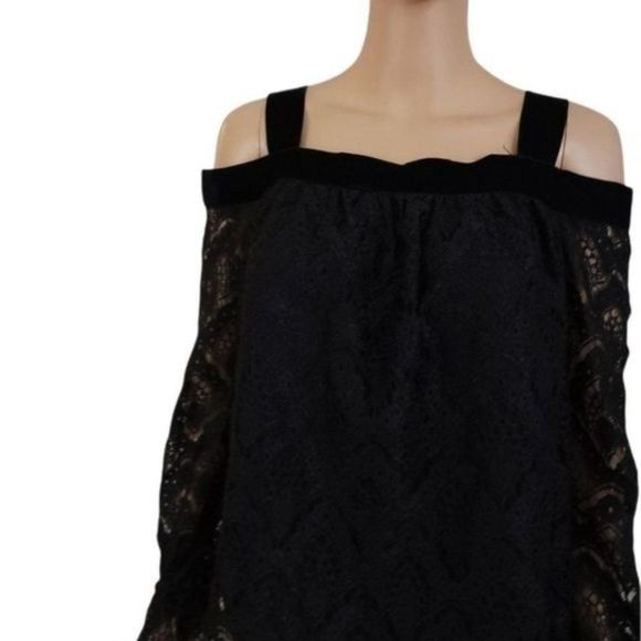 Lisa & Lucy Blouse M Black Cold Shoulder Top - Picture 2 of 5